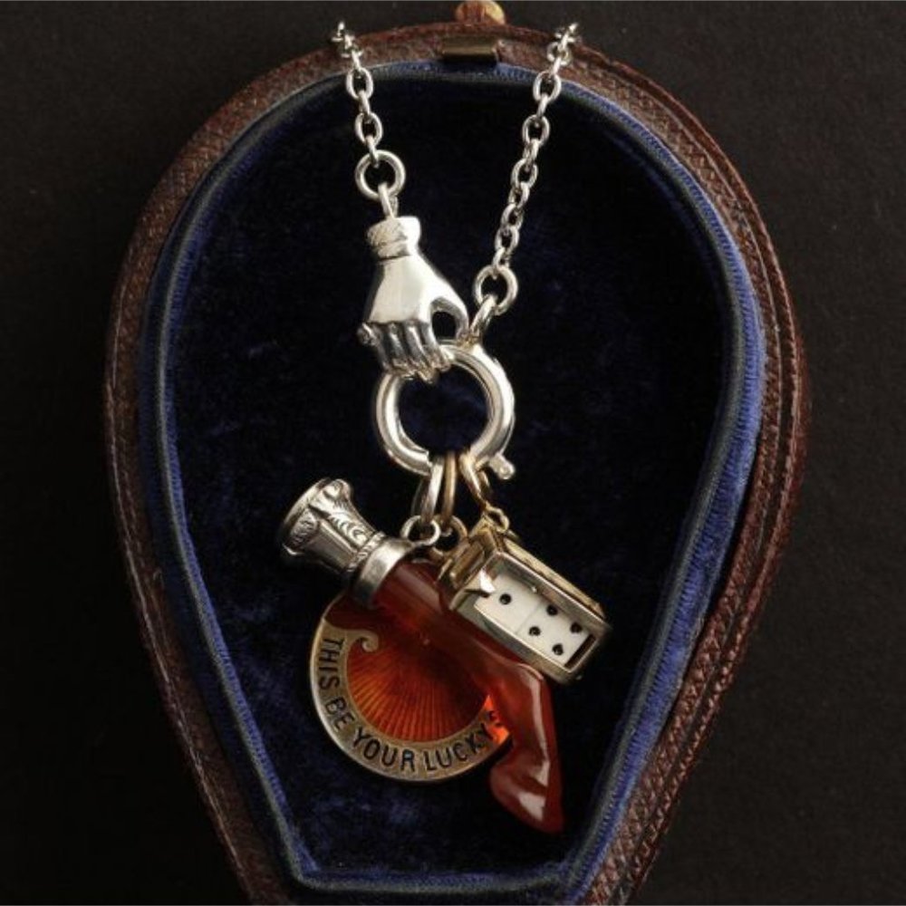 Erica Weiner silver w/ hand charm 2mm diamond charm chain necklace